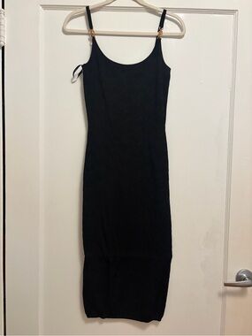 Versace Black Midi Slip Dress with Gold Medusa Strap Details
